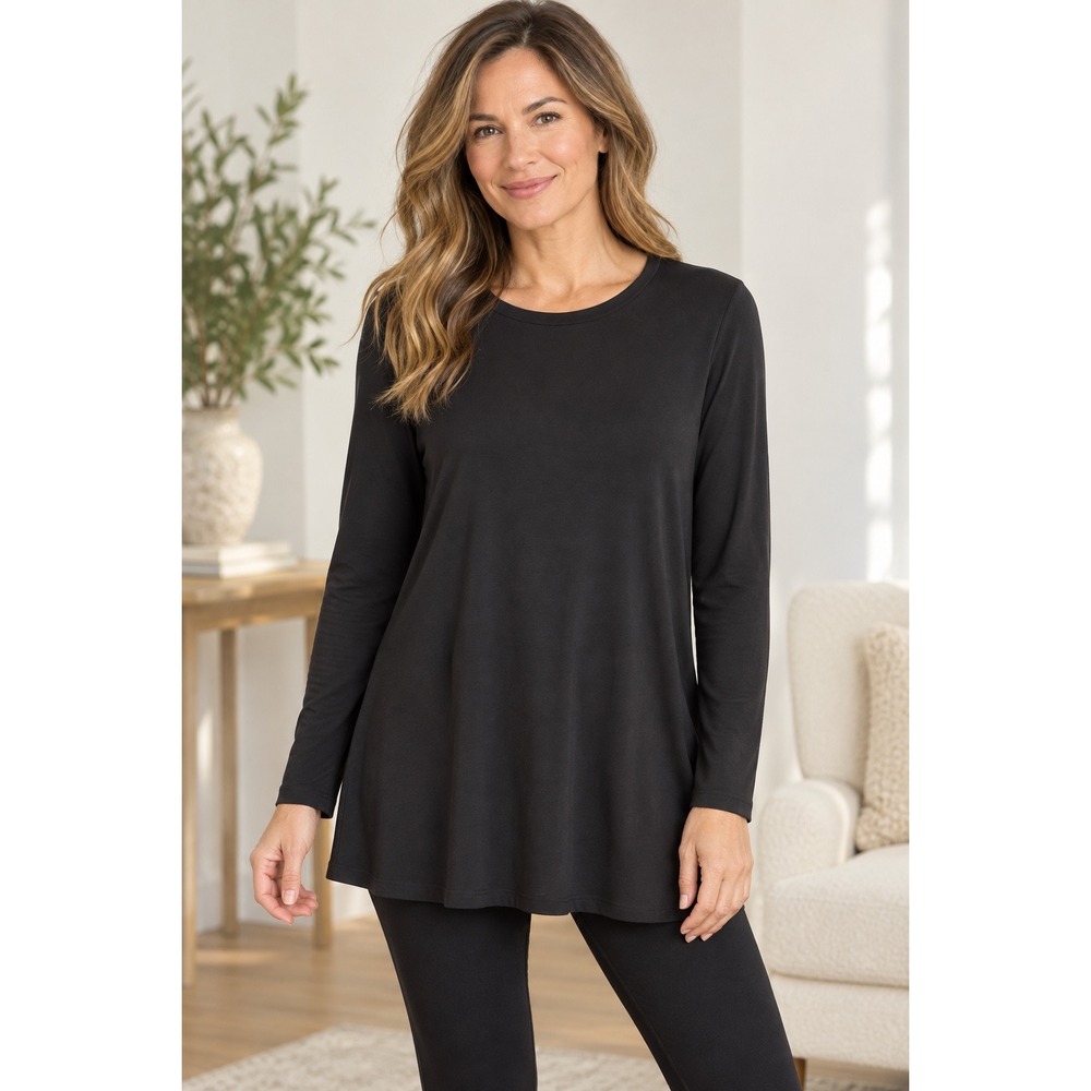 Eileen Fisher Tunic Top Womens Sm Gray Long Sleeve Side Slit Minimalist Luxury